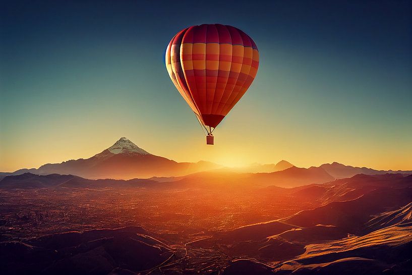 Heißluftballon bei Sonnenuntergang, Art Illustration von Animaflora PicsStock