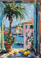 Henri Matisse Stijl Poster, Middellandse Zee, Open Venster, Pastel
