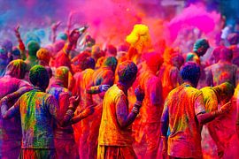 bunter Holi Indisches Festival auf der Straße,  Art Illustration