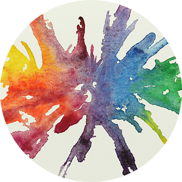 Spetter in Regenboog kleuren (vrolijk abstract aquarel schilderij pastelkleuren stoer behang tieners van Natalie Bruns