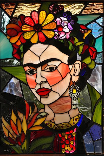 Frida en verre - Portrait en mosaïque par Poster Art Shop