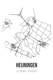 Heijningen (Noord-Brabant) | Map | Black and White by Prints of Place
