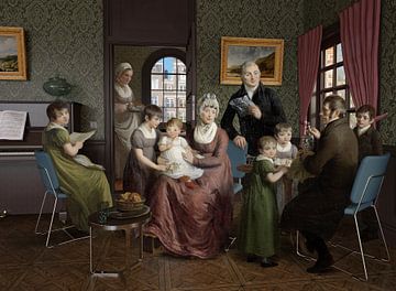 Portret van de familie Adrianus Bonebakker, oud versus nieuw