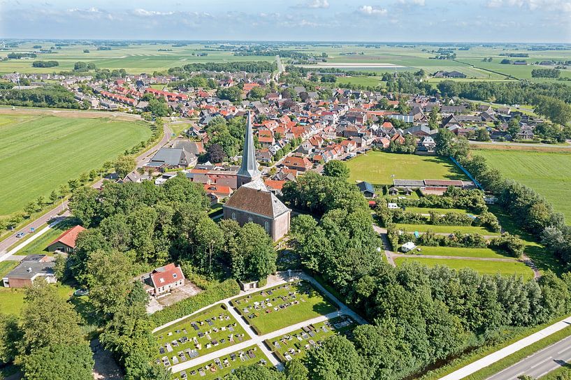 Aerial view of the village of Holwerd in Friesland Netherlands by Eye on You