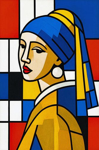 Meisje met de Parel Parel in Rood, Geel en Blauw