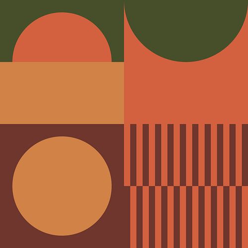 Groen, geel, oranje, bruin III. Geometrische kunst in 70s retro kleuren