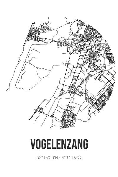 Vogelenzang (Noord-Holland) | Map | Black and White by Prints of Place