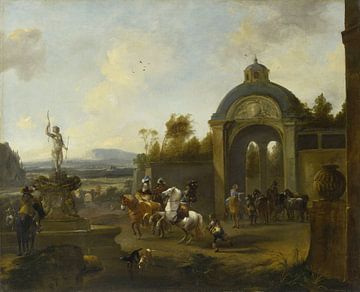 Jachtpartij bij een fontein, Pieter Wouwerman