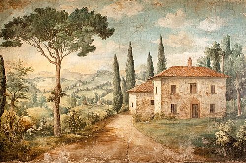Schilderachtige muurschildering van Italiaans platteland