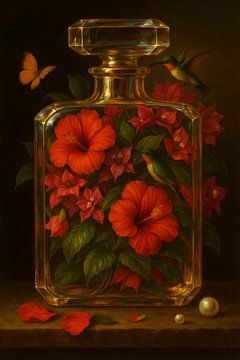 Stilleven Chique met Hibiscus en Kolibrie van Moonheart Artworks