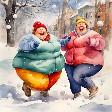2 gezellige dames hebben plezier in de winter van De gezellige Dames