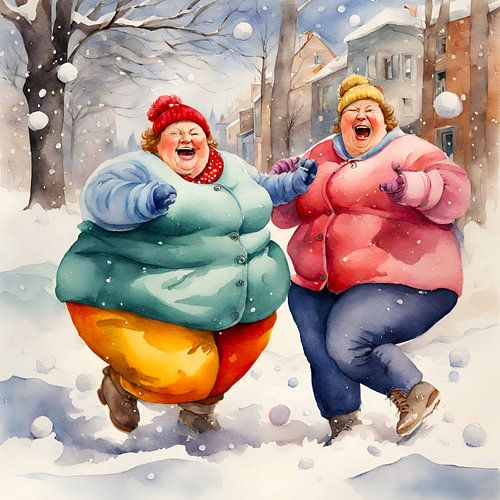 2 gezellige dames hebben plezier in de winter