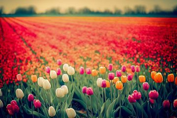 Champ de tulipes multicolores en Hollande Illustration sur Animaflora PicsStock