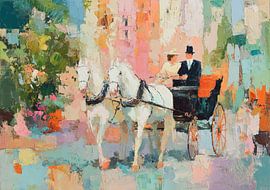 Romantic horse-drawn carriage in pastel colours by Niklas Maximilian