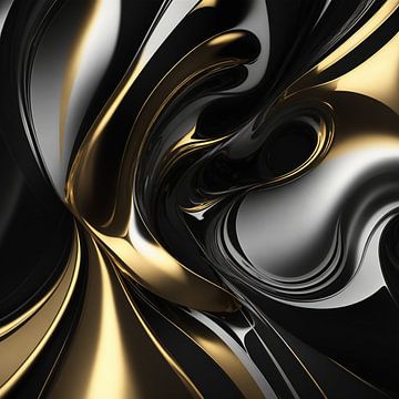 Zwart,goud en zilver abstract beeld