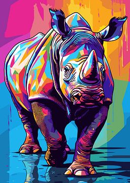 Rhino Wild Nature WPAP Kleurstijl van Qreative