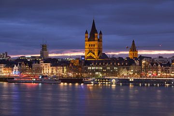 Groß St. Martin's Church and view of Cologne's Old Town at night by 77pixels