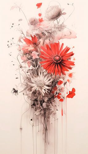 Gerbera en technique mixte