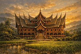 Golden Sunset at a Traditional Rumah Gadang – Minangkabau Heritage of West Sumatra by Vínculae
