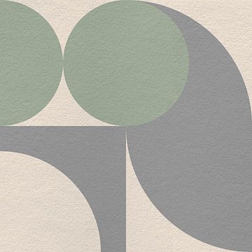 Art moderne abstrait minimaliste avec des formes géométriques en vert, gris et blanc. sur Dina Dankers
