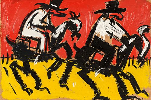 Expressieve ruiters in de woestijn