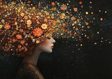 Vrouw met Kleurig Haar van Kunst Kriebels