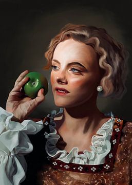 Klassiek portret dame met appel van W. Vos