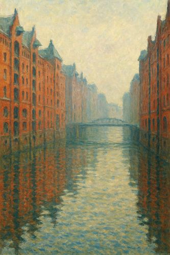 De Hamburgse grachten van Monet - Mist over Speicherstadt