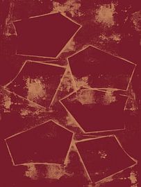 Ockerfarbene Sterne auf warmem Rot. Bunte abstrakte Kunst. von Dina Dankers