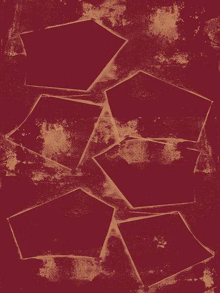 Ochre stars on warm red. Colorful abstract art. by Dina Dankers