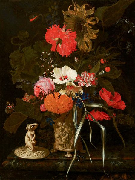 Blumen in einer dekorierten Vase, Maria van Oosterwijck von Meisterhafte Meister