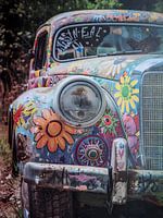 Mercedes Benz Hippie Sixtees bloemenschilderij