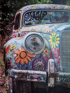 Mercedes Benz Hippie Sixtees bloemenschilderij van gm_designs