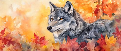 Herfstige wolf in een uitbarsting van kleur