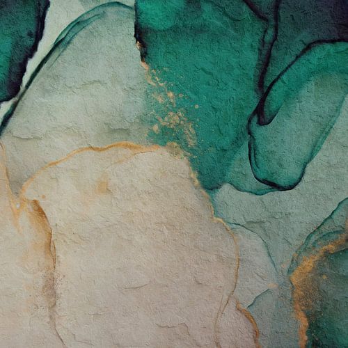 Botanical Brilliance III Botanische Schoonheid Abstract aquarel in emerald / smaragd groen en sprankelend goud