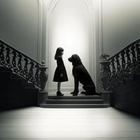The innocent love between stairs - a girl and her faithful four-legged friend