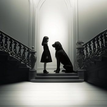 L'amour innocent entre les escaliers - une fille et son fidèle compagnon à quatre pattes