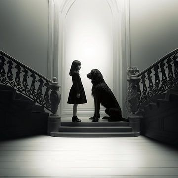 The innocent love between stairs - a girl and her faithful four-legged friend by Karina Brouwer