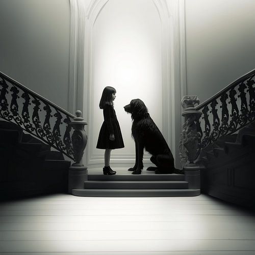 The innocent love between stairs - a girl and her faithful four-legged friend