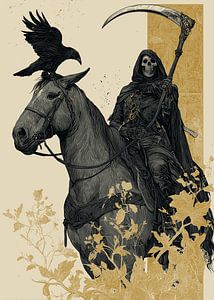 La Faucheuse à cheval avec un corbeau