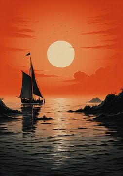 Zeilboot Zee Oceaan Maritiem Nautisch Maan Zeilen Poster van Niklas Maximilian