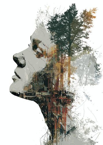 Doppelbelichtung Porträt Natur und Stadt