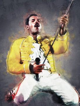 Freddie Mercury live in concert oilpaint van Bert Hooijer