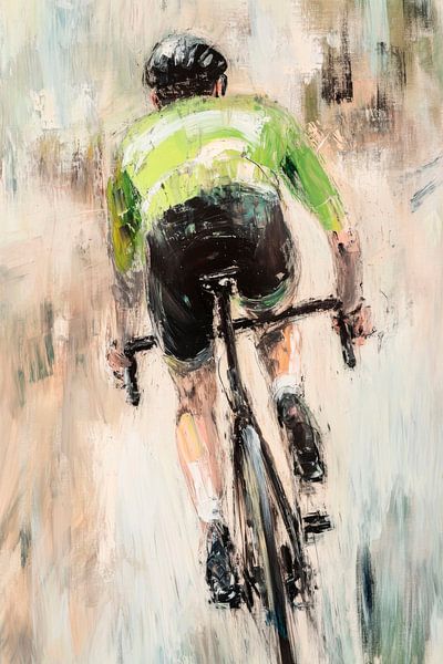 Cyclist in a green outfit by Poster Art Shop