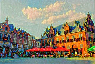 Colourful Painting Nijmegen Large Market on Summer Day by Slimme Kunst.nl
