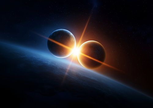 Interstellar Planet Collision and Cosmic Light Beam Art