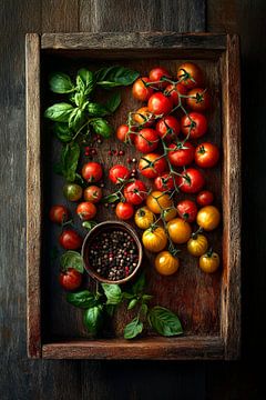 Tomatenernte mit Basilikum – Rustikal und Frisch von Poster Art Shop