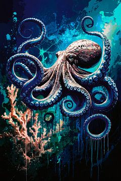 Surrealer Oktopus mit bunten Korallen von Imperial Art House