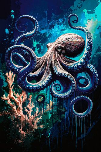 Surrealistische octopus met kleurrijk koraal