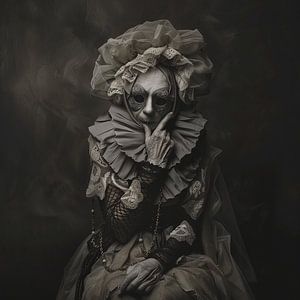 Old Woman with Mask in vintage look